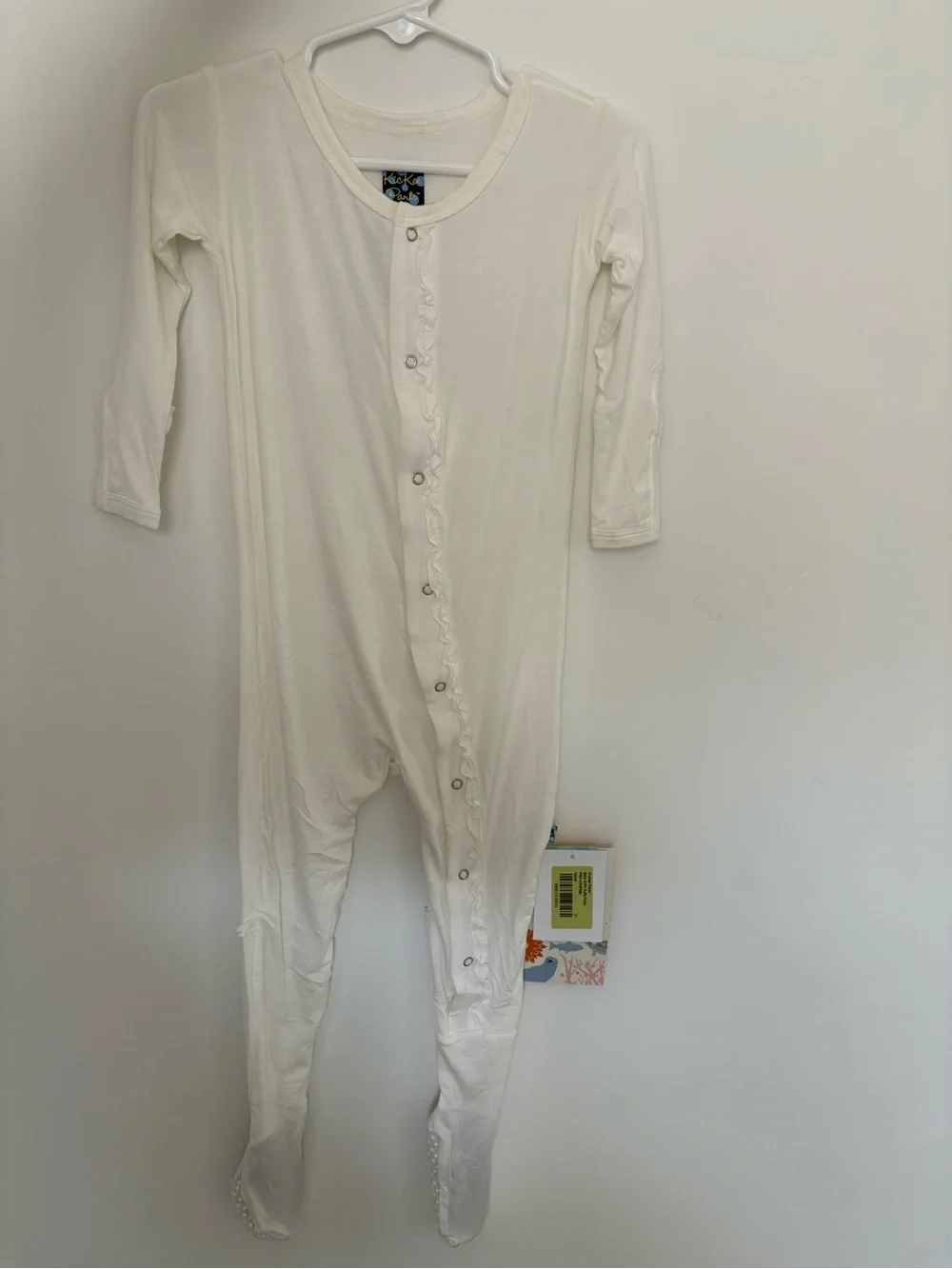 Kickee Pants White Ruffle Footie One-Piece with Snaps